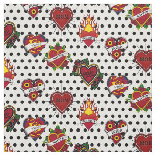 Black Polka Dotted Mum Tattoo Fabric