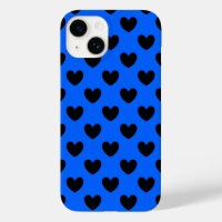 Black polka hearts on blue