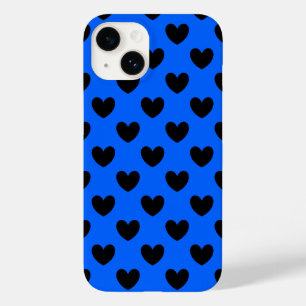 Black polka hearts on blue Case-Mate iPhone 14 case