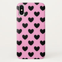 Black polka hearts on cotton candy pink