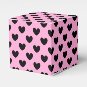 Black polka hearts on cotton candy pink favour box