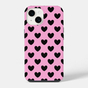 Black polka hearts on cotton candy pink  iPhone 14 case