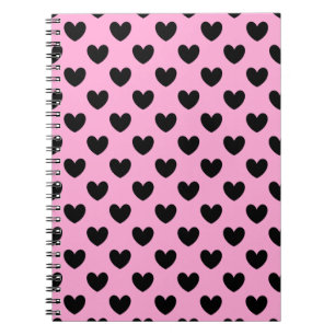 Black polka hearts on cotton candy pink spiral notebook