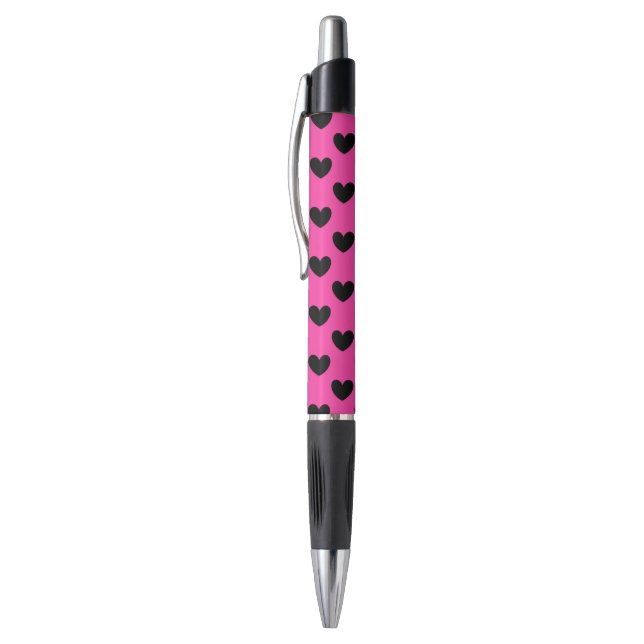 Black polka hearts on fuchsia pink (Top (Vertical))