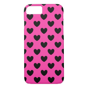 Black polka hearts on fuchsia pink Case-Mate iPhone case