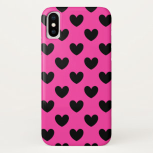 Black polka hearts on fuchsia pink Case-Mate iPhone case