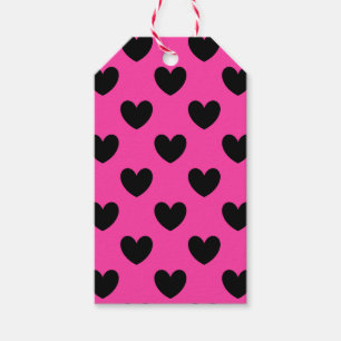 Black polka hearts on fuchsia pink gift tags