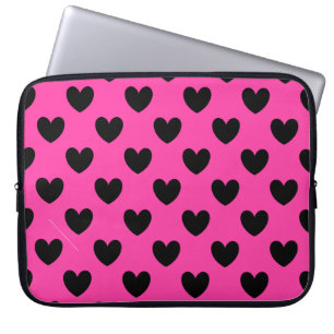 Black polka hearts on fuchsia pink laptop sleeve