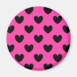 Black polka hearts on fuchsia pink magnet