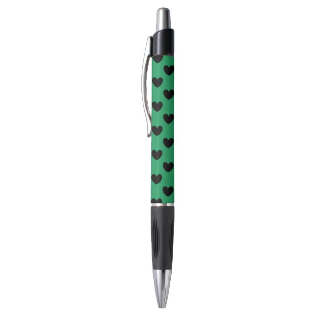 Black polka hearts on Kelly green (Top (Vertical))