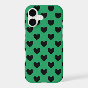 Black polka hearts on Kelly green