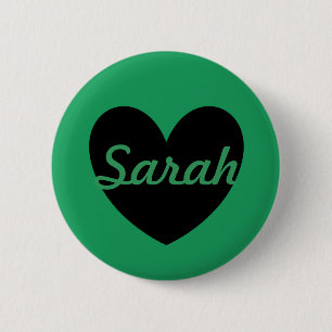 Black polka hearts on Kelly green 6 Cm Round Badge