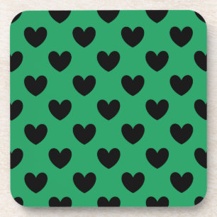 Black polka hearts on Kelly green Coaster