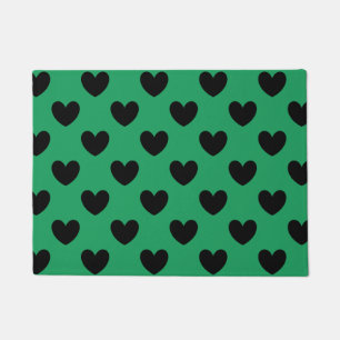 Black polka hearts on Kelly green Doormat