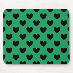 Black polka hearts on Kelly green Mouse Pad