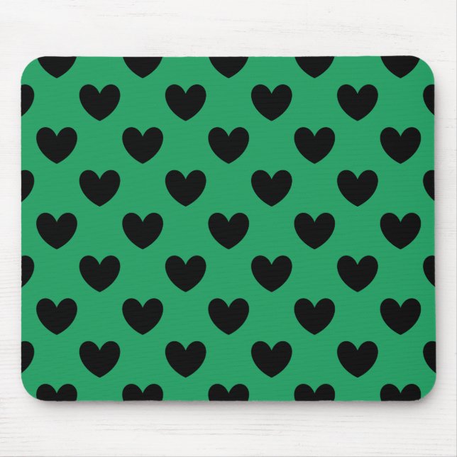 Black polka hearts on Kelly green Mouse Pad (Front)