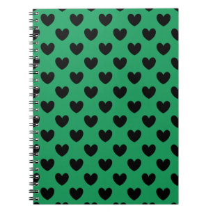Black polka hearts on Kelly green Spiral Notebook