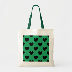 Black polka hearts on Kelly green Tote Bag