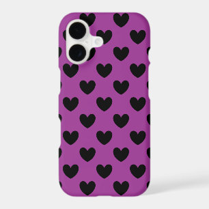 Black polka hearts on purple