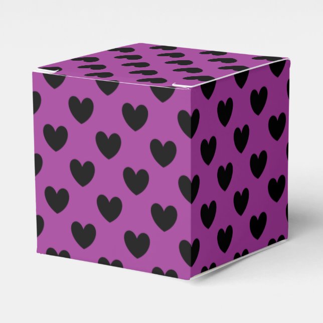 Black polka hearts on purple favour box (Front Side)