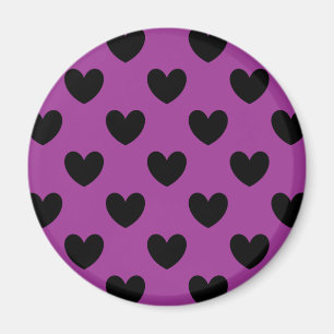 Black polka hearts on purple magnet