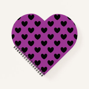 Black polka hearts on purple notebook