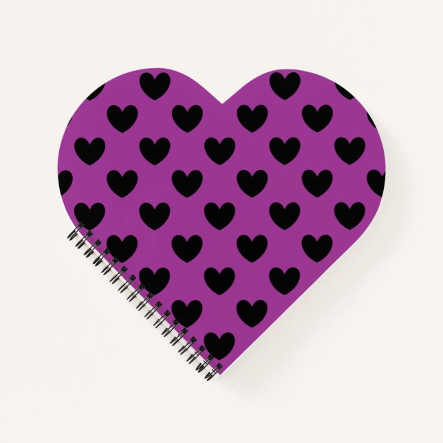 Black polka hearts on purple notebook (Front)