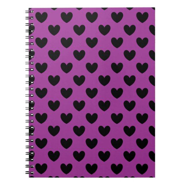Black polka hearts on purple notebook (Front)
