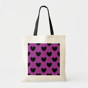 Black polka hearts on purple tote bag