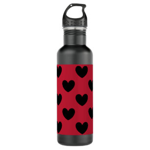 Black polka hearts on red 710 ml water bottle