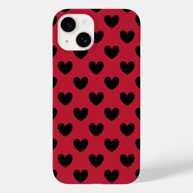 Black polka hearts on red Case-Mate iPhone case (Back)