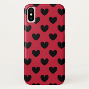 Black polka hearts on red Case-Mate iPhone case