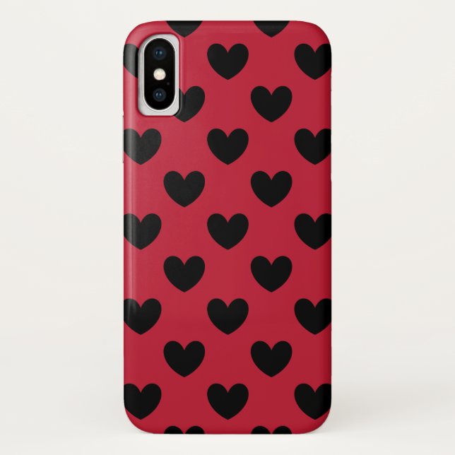 Black polka hearts on red Case-Mate iPhone case (Back)