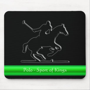 Black Polo Pony and Rider, green chrome-look strip Mouse Pad