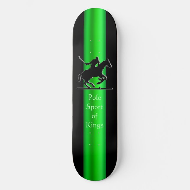 Black Polo Pony and Rider, green chrome-look strip Skateboard (Front)