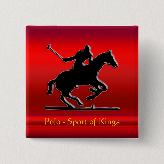 Black Polo Pony and Rider on red chrome-look 15 Cm Square Badge (Front)