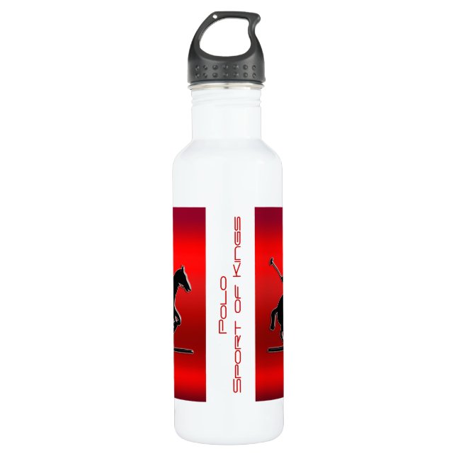 Black Polo Pony and Rider on red chrome-look 710 Ml Water Bottle (Front)