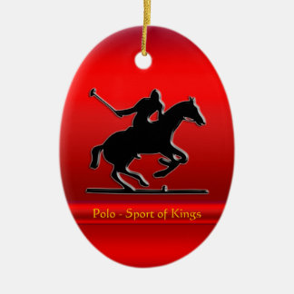 Black Polo Pony and Rider on red chrome-look Ceramic Tree Decoration