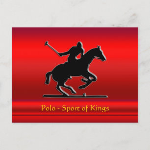 Black Polo Pony and Rider on red chrome-look Postcard