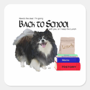 Black Pomeranian Back to School Square Sticker