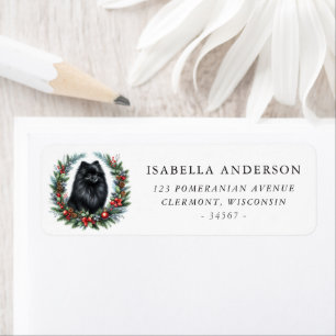 Black Pomeranian Christmas Wreath Return Address