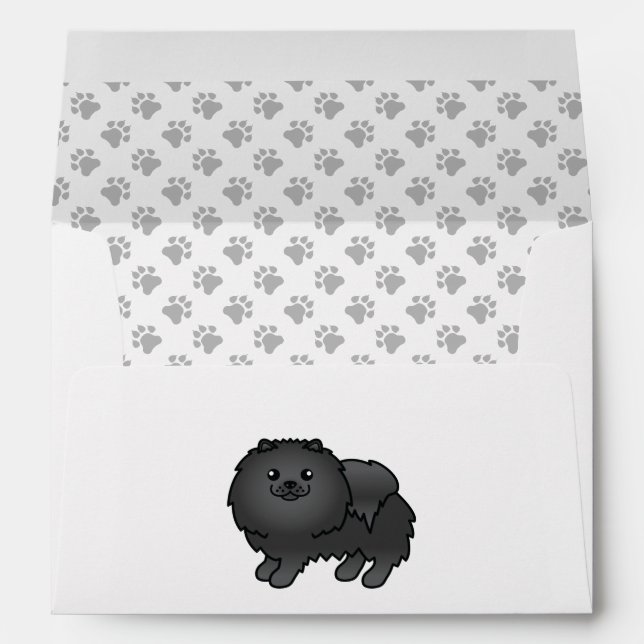 Black Pomeranian Cute Cartoon Dog Envelope (Back (Bottom))