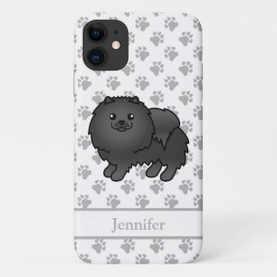 Black Pomeranian Cute Cartoon Dog & Name Case-Mate iPhone Case