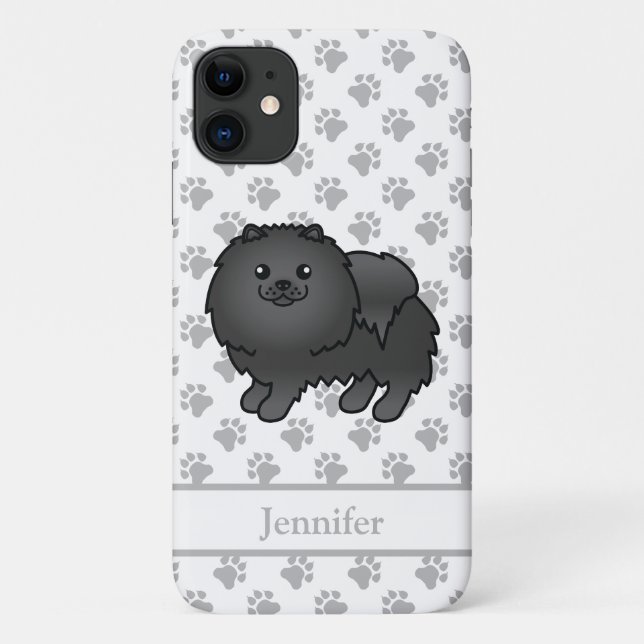 Black Pomeranian Cute Cartoon Dog & Name Case-Mate iPhone Case (Back)