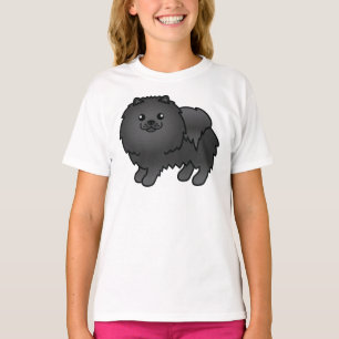 Black Pomeranian Cute Cartoon Dog T-Shirt
