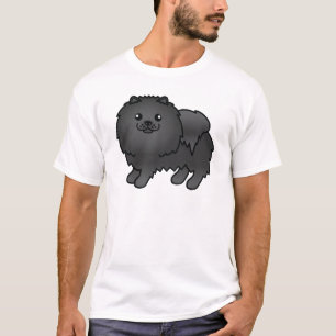 Black Pomeranian Cute Cartoon Dog T-Shirt
