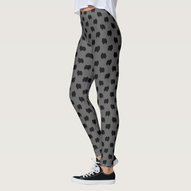Black Pomeranian Dog Breed Silhouettes Pattern Leggings (Left)