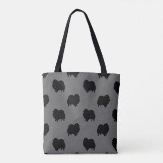 Black Pomeranian Dog Breed Silhouettes Patterned Tote Bag