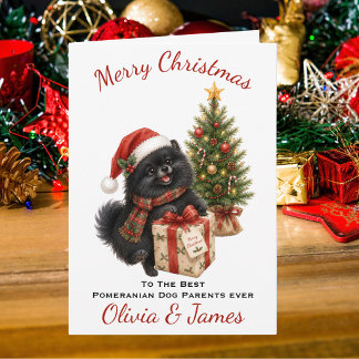 Black Pomeranian Dog Parents Christmas Card