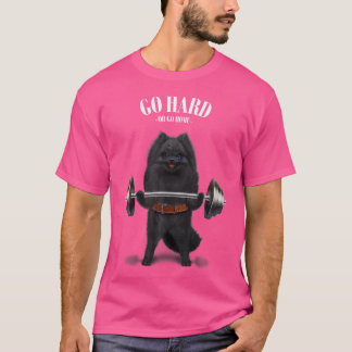 Black Pomeranian Dog Weightlifting In Fitness Gym T-Shirt